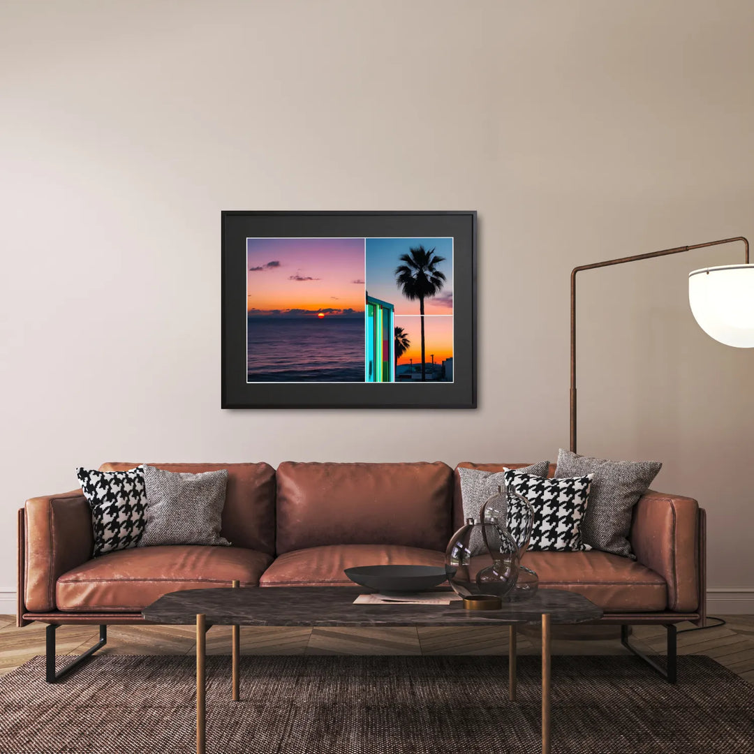 夕焼けとヤシの木の風景アートポスター『Sunset & Neon Palm』｜海外