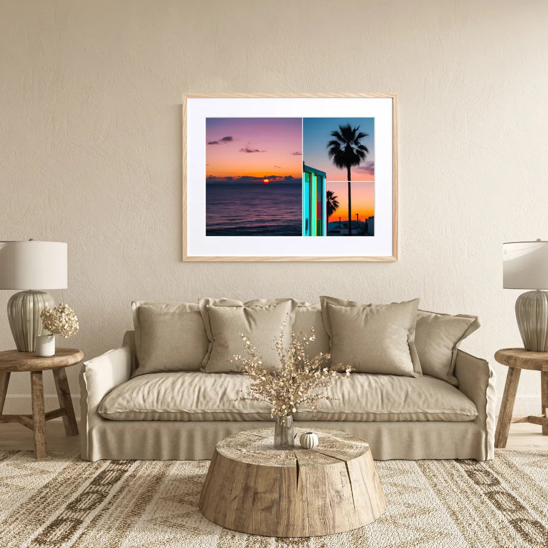 夕焼けとヤシの木の風景アートポスター『Sunset & Neon Palm』｜海外