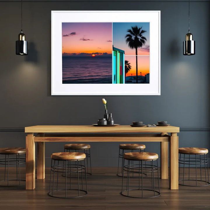 夕焼けとヤシの木の風景アートポスター『Sunset & Neon Palm』|海外 夕焼けとヤシの木の風景アートポスター『Sunset & Neon Palm』|海外