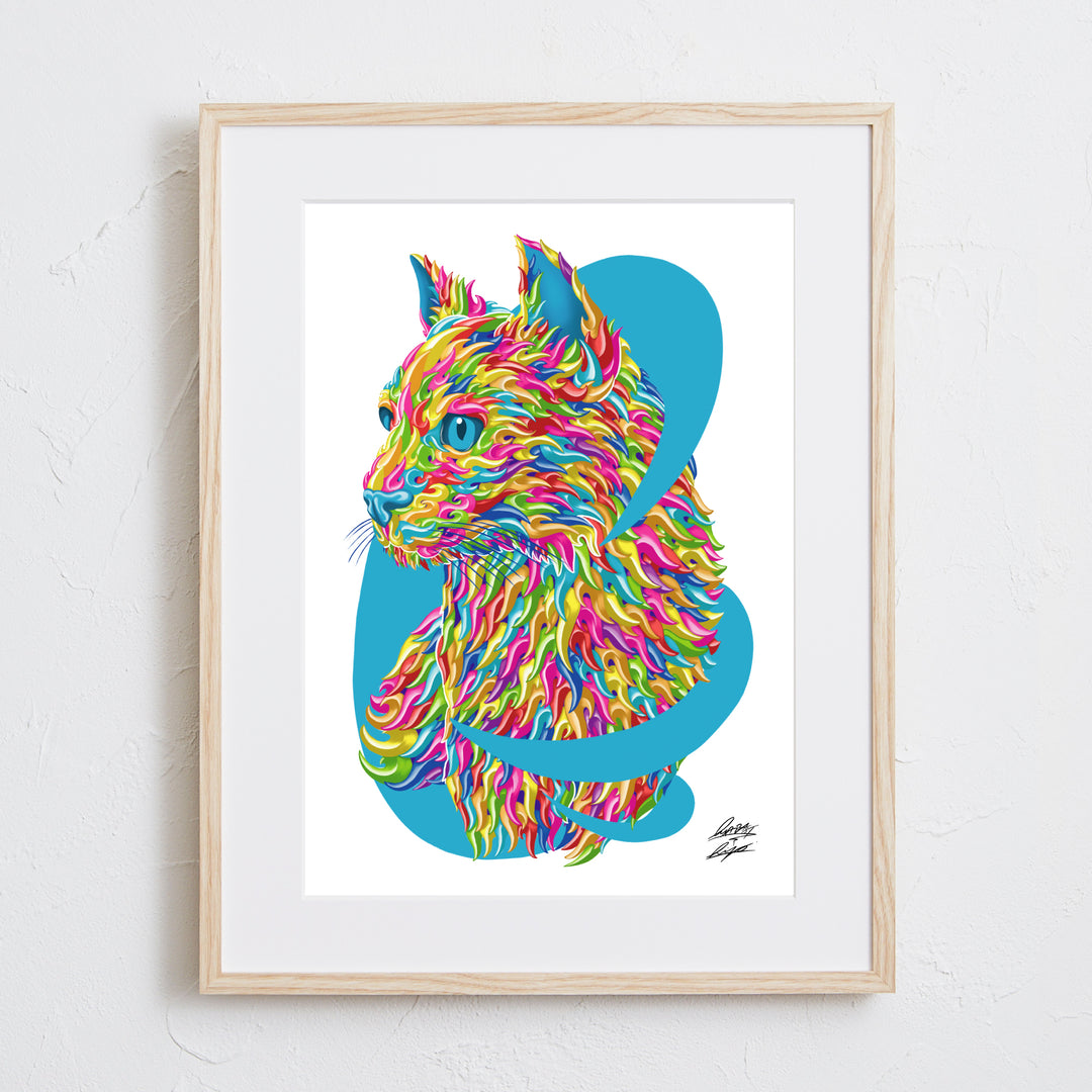 カラフルに覚醒した猫のアートポスター「Mad Cat」｜自由と個性を象徴
