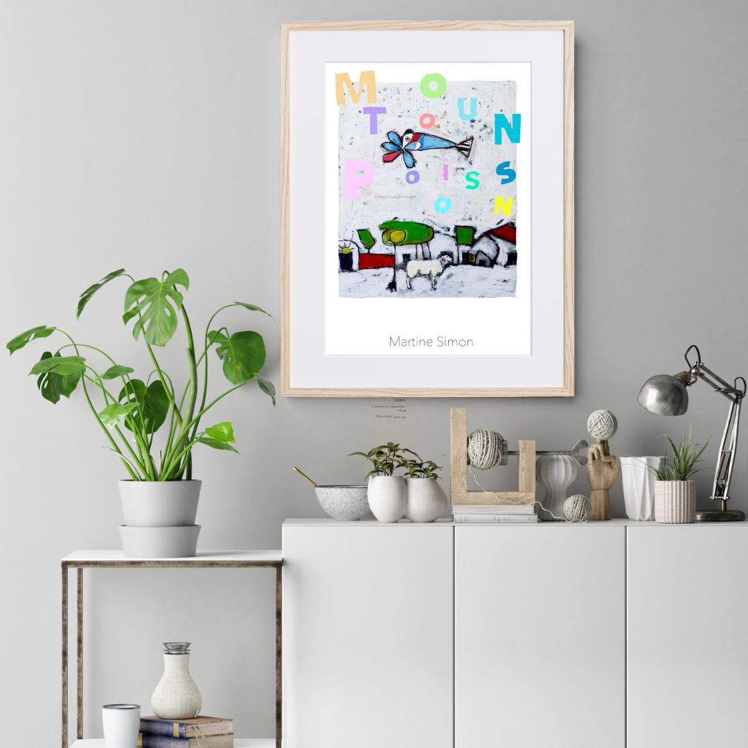 幻想的な動物の世界を描いたアートポスター「hitujitosakana」｜想像力