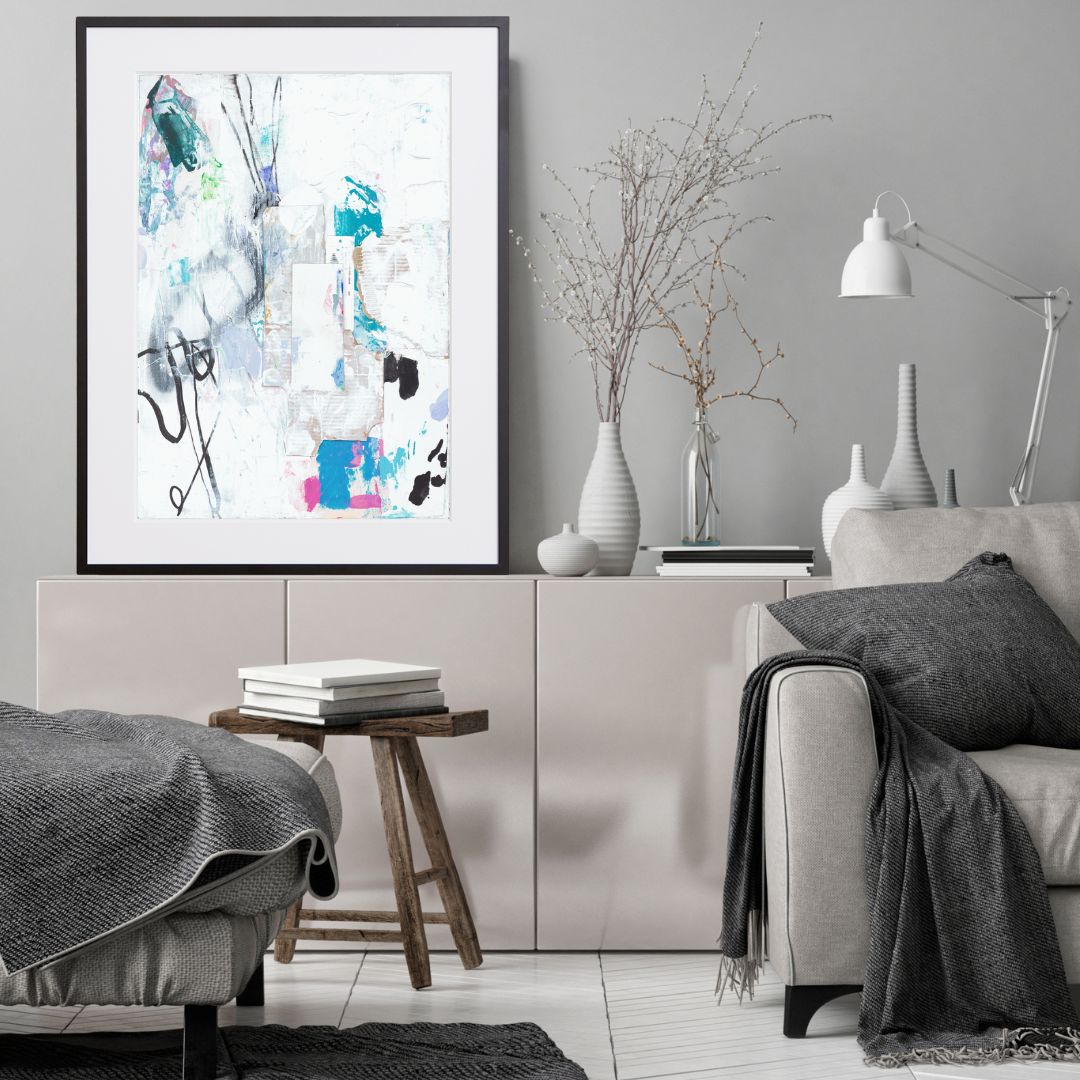 シンプルな構成が光るアナログコラージュ抽象画アートポスター