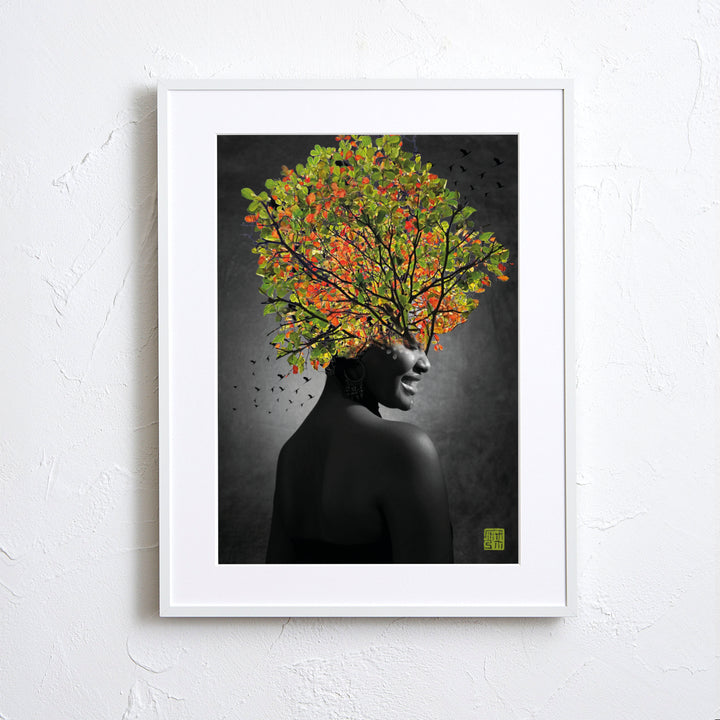 美しい木々の自然と女性が融合する幻想的なコラージュアート『woman