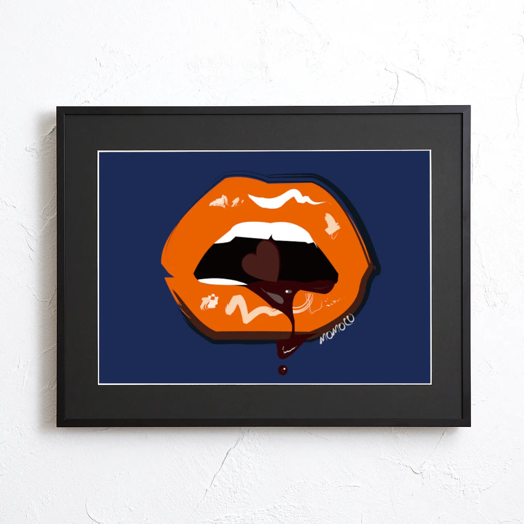 オレンジの唇とネイビーの色が刺激的なポップアートポスター『Lip Ⅲ