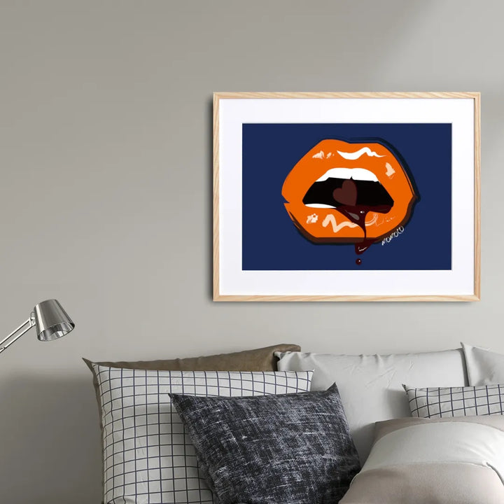 オレンジの唇とネイビーの色が刺激的なポップアートポスター『Lip Ⅲ