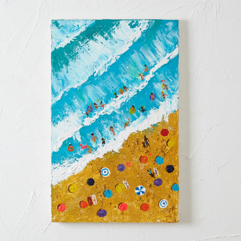 海辺のにぎわいを切り取った質感の変化が面白い現代ポップアート