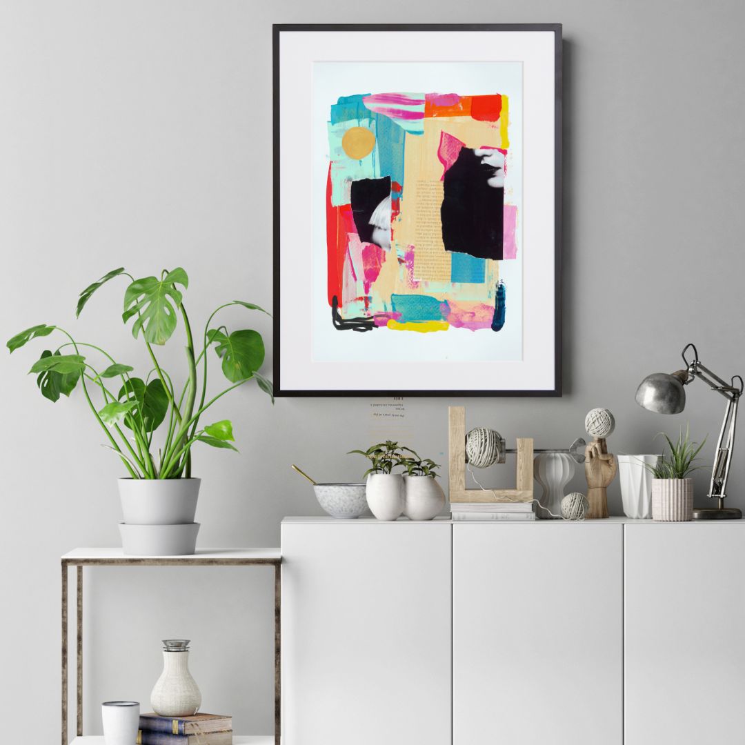 模様が重なり合うアナログコラージュ抽象画アートポスター「ollie