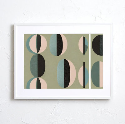 丸みを帯びた幾何学パターンと柔らかい色調の抽象アート『Geometric Balance』｜Fancy Art Select｜北欧感漂うナチュラルなデザイン