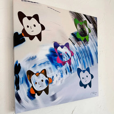 揺れる世界観と表情豊かなキャラクターが漂う原画「揺らぐ常識(original)」｜TAKUROMAN｜ 違和感が美に変わる挑戦的な現代アート