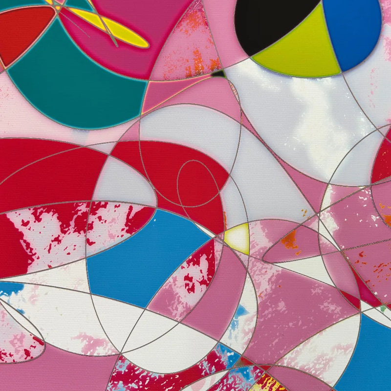 ピンクとカラフルな渦の中で夢を追いかける幻想的アート『夢の中で何かを追いかけている』｜TAKUROMAN｜夢と混沌が重なる視覚的な世界が印象的