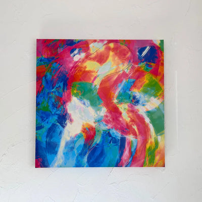 色彩が交錯する抽象的な雰囲気の原画・現代アート『さまよう存在』｜TAKUROMAN｜ 空間に感情の奥行きをもたらす一枚