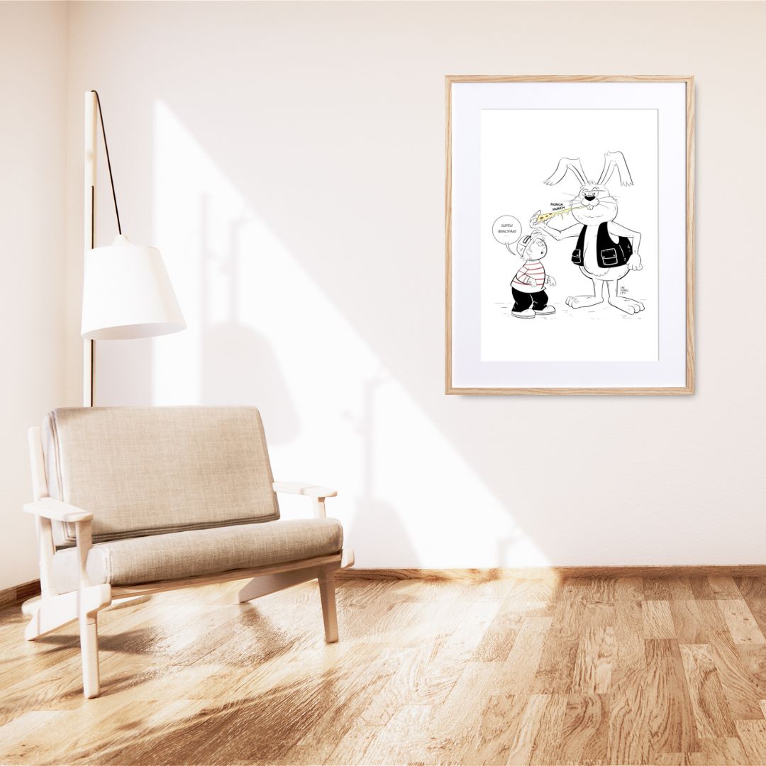 退屈とうさぎの孤独　 限定20部　絵画　版画　リビング　室内　インテリア　部屋 インテリア絵画ポスター 額縁付き【うさぎの横顔】A4 ナチュラル