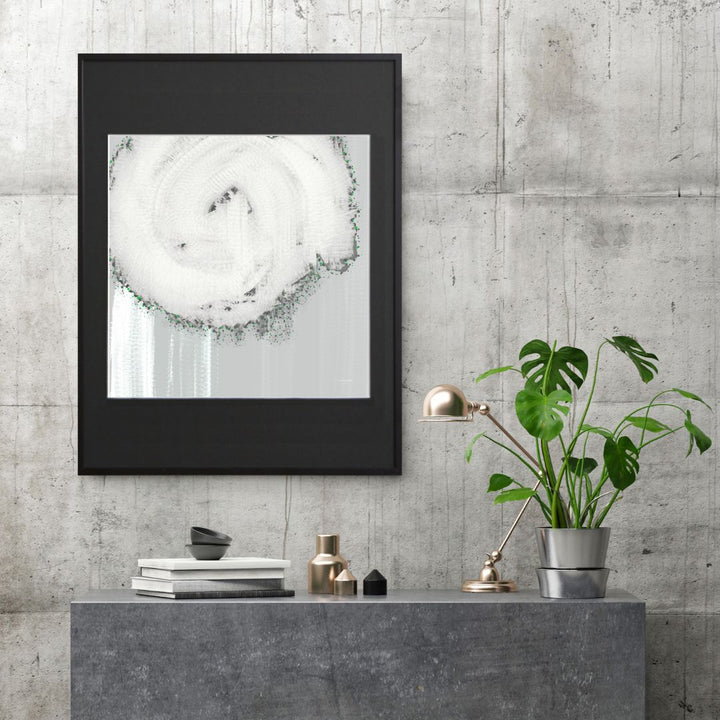 静と動を感じるおしゃれなミニマル抽象アートポスター『渦』｜白と