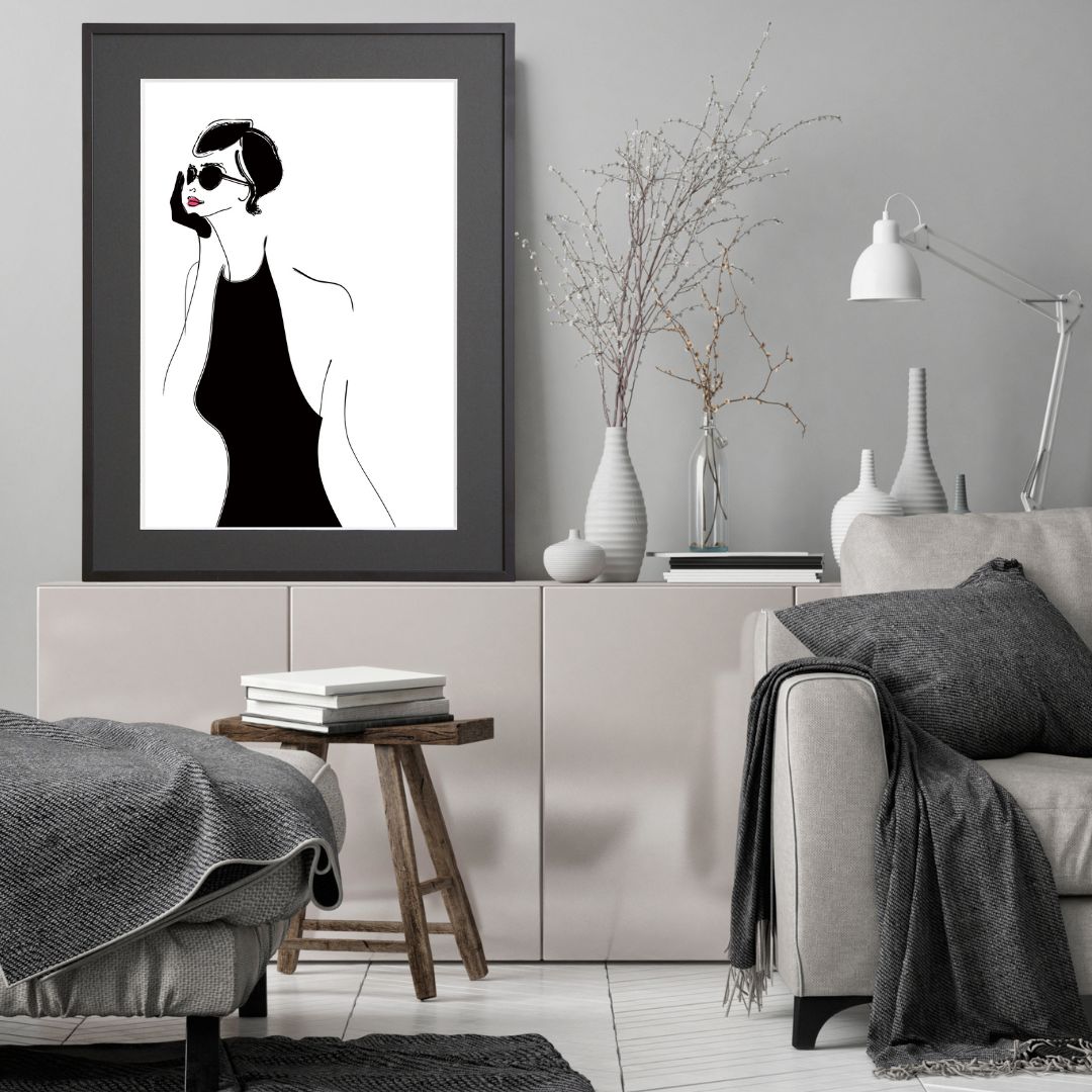 洗練された女性の横顔を描いたモノトーンアートポスター『W