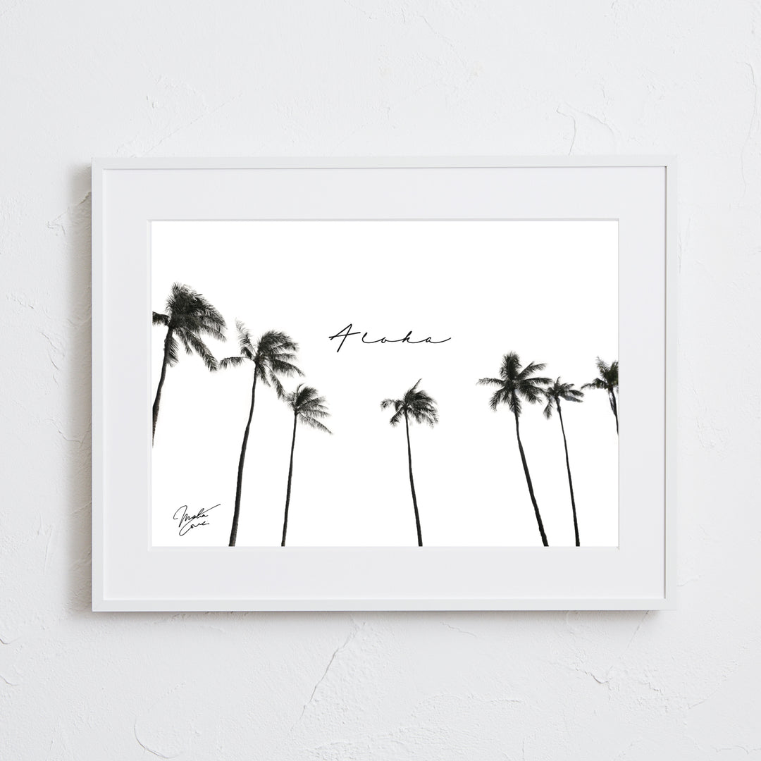 ハワイの風を感じるモノクロフォトアートポスター『Hawaii palm tree