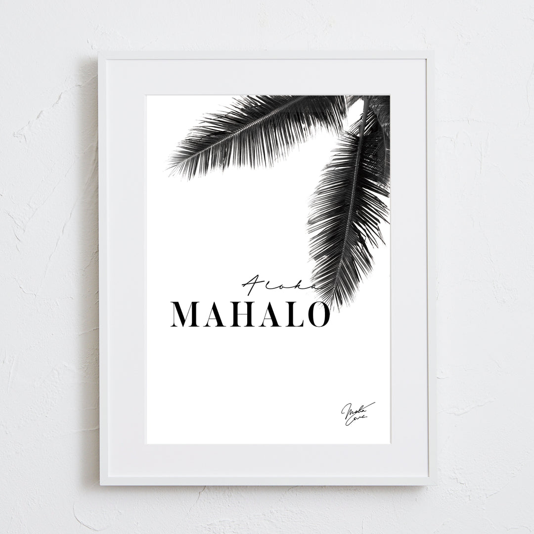 ハワイ語で感謝を届けるモノトーンアートポスター『Hawaii Mahalo