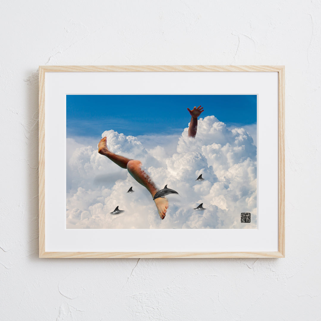 コラージュアート 額縁　写真 雲の間から脚と手が見え隠れするコラージュアートポスター『私は自分の