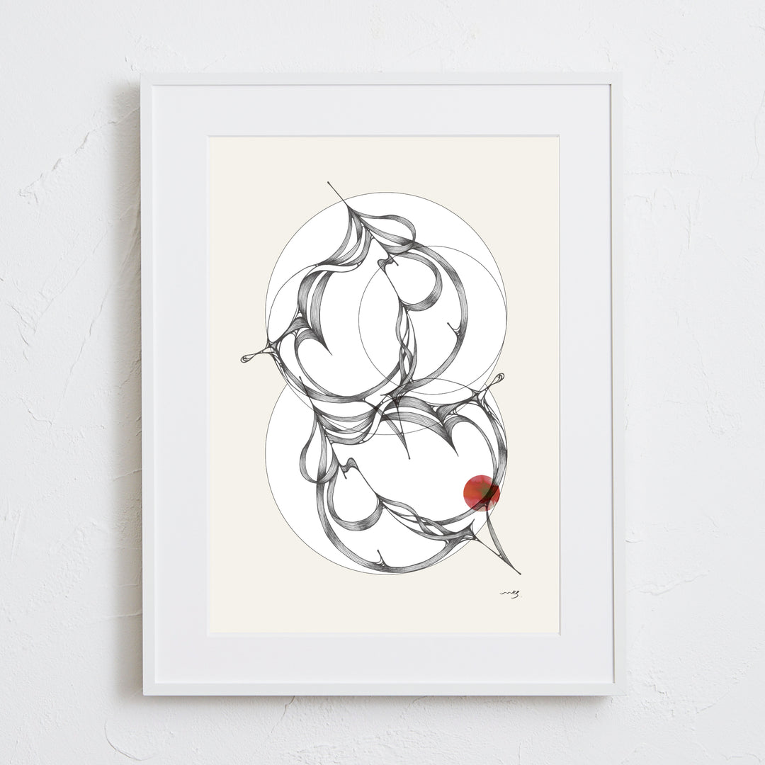 赤い抽象画 シルエットと線 megmimiura-artposter-007-