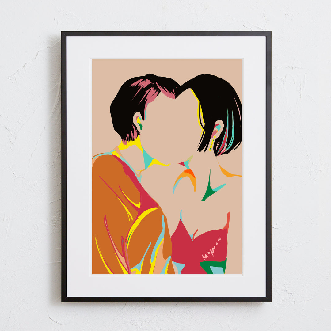 色で輪郭を捉え愛を表現したポップなアートポスター『名もないキス
