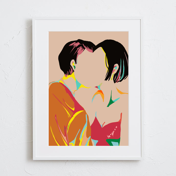色で輪郭を捉え愛を表現したポップなアートポスター『名もないキス