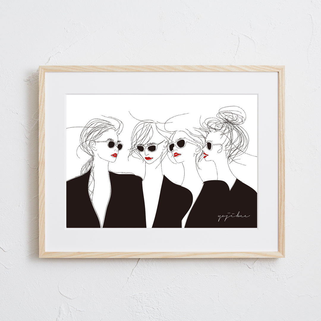 モノクロ線画で魅せるサングラスの4人の女性たちのクールな視線『Cedar
